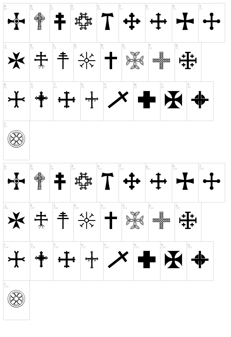 Crossbats TFB font map